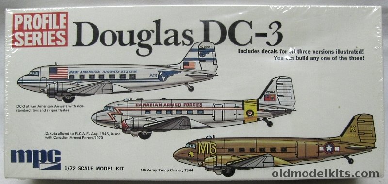 MPC 1/72 Douglas DC-3 / C-47 Profile Series Issue - Pan American Airways / Royal Canadian Air Force RCAF / 1944 US Army Troop C-47, 2-1512-150 plastic model kit